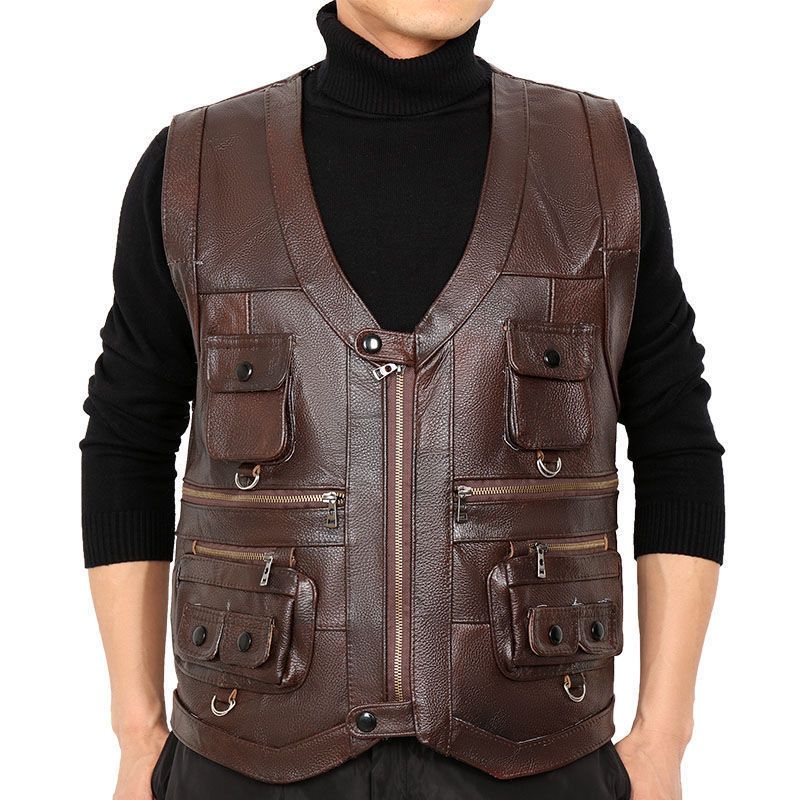 Cowhide Genuine Leather Vest W - Motorcycle Gear Vest review and price