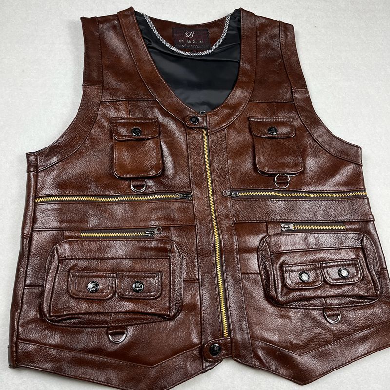 Cowhide Genuine Leather Vest W - Motorcycle Gear Vest review and price