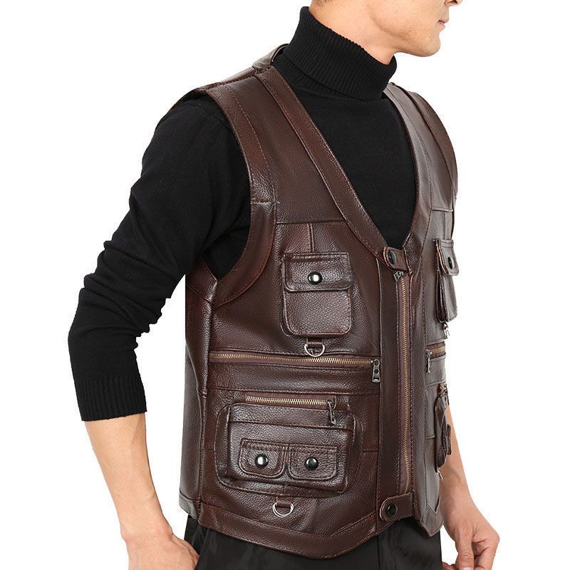 Cowhide Genuine Leather Vest W - Motorcycle Gear Vest review and price