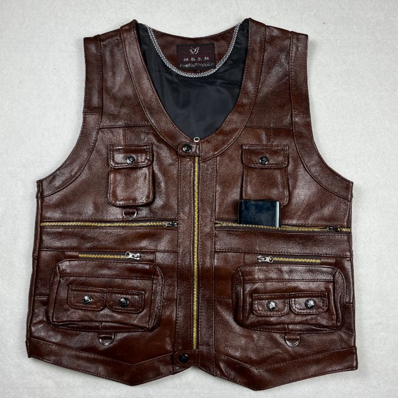 Cowhide Genuine Leather Vest W - Motorcycle Gear Vest review and price