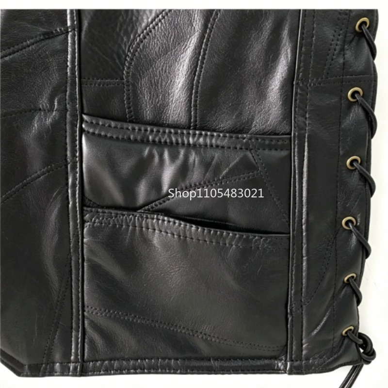 Men's Black Patchwork Leather  - Motorcycle Gear Vest review and price